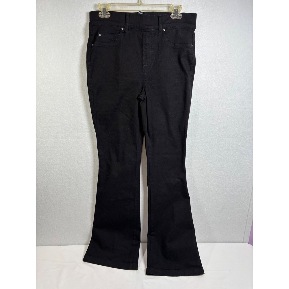 Spanx Flare Jeans Womens Size M Black Cotton Blend Pull On Shaping Preppy Chic